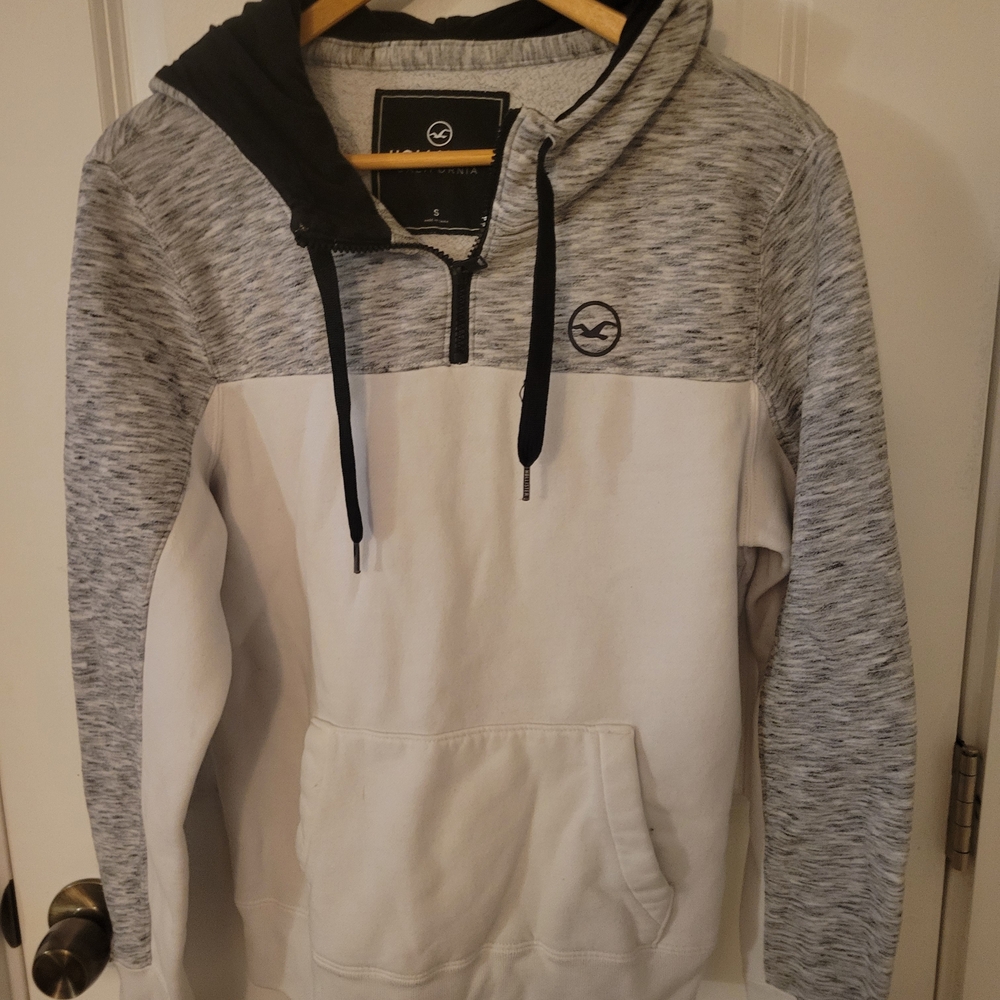 Hollister Two-Tone Gray and White Pullover Hoodie